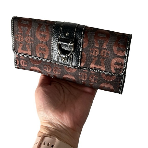 Etienne Aigner logo brown black fabric wallet